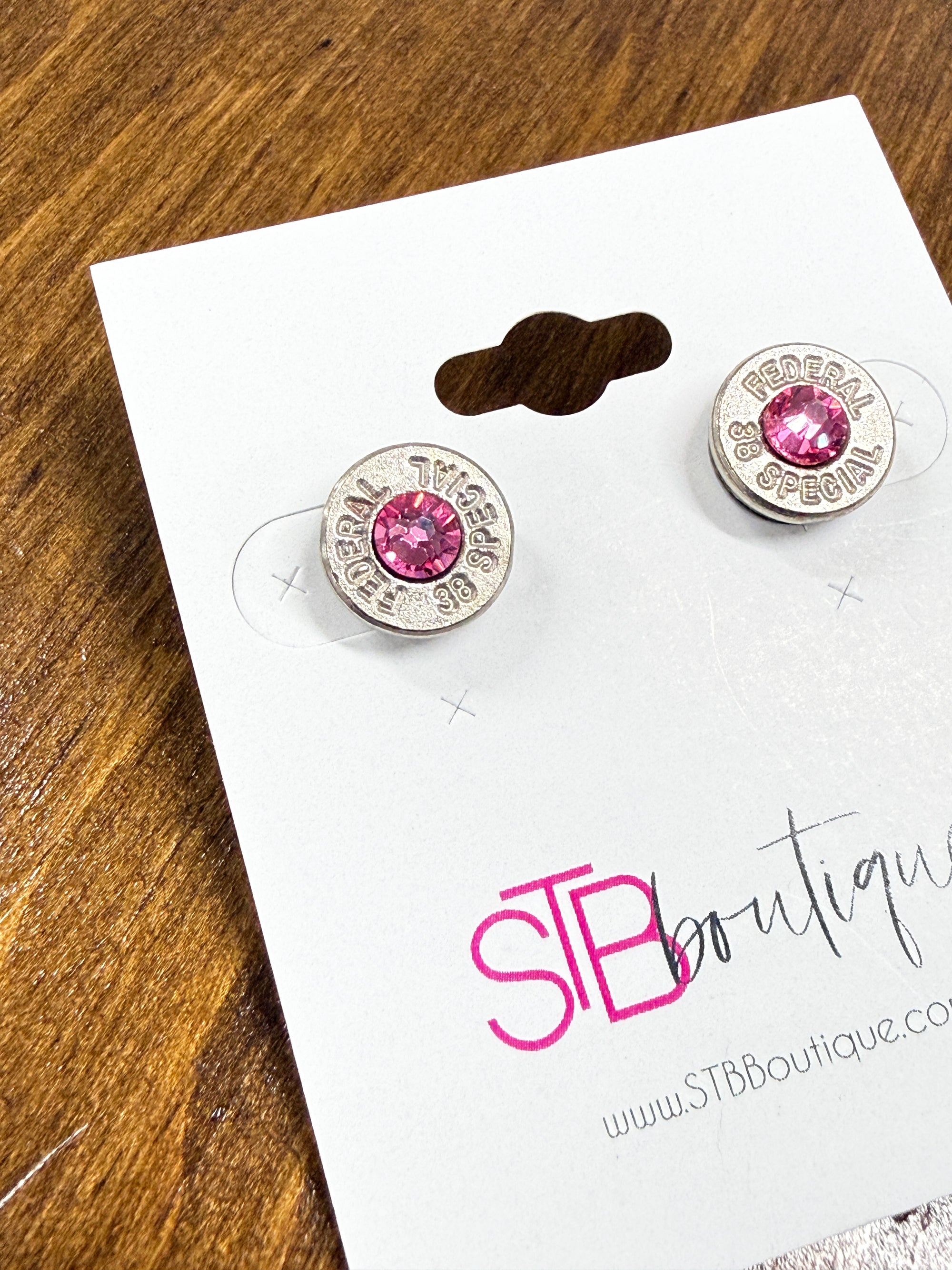 Pink Bullet Bling Stud Earrings