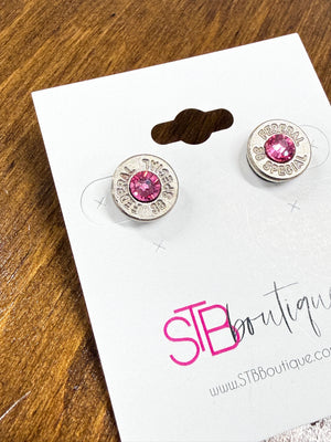 Pink Bullet Bling Stud Earrings