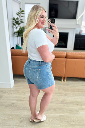 Judy Blue Elle High Rise Rhinestone Cutoff Shorts (SM-3X) - STB Boutique