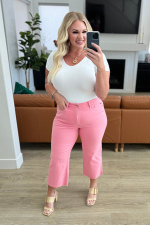 Lisa High Rise Control Top Wide Leg Crop Jeans in Pink - STB Boutique