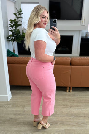 Lisa High Rise Control Top Wide Leg Crop Jeans in Pink - STB Boutique