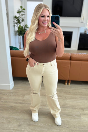 Judy Blue Selena High Rise Distressed 90's Straight Jeans in Bone (0-24