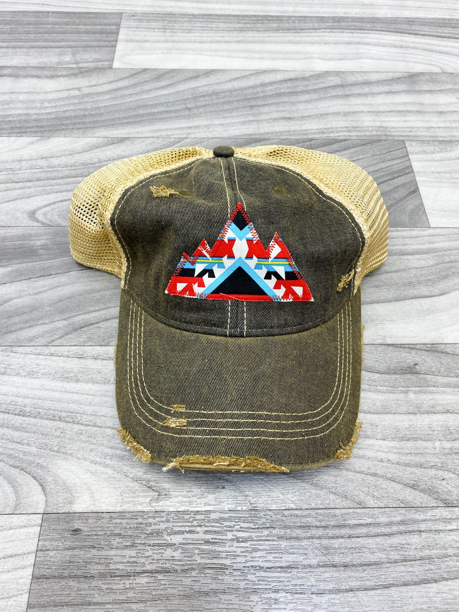 Mountain Aztec Patch "Dirty Look" Trucker Hat-Charcoal