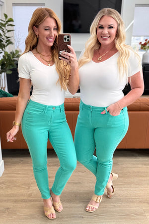 Bridgette High Rise Garment Dyed Slim Jeans in Aquamarine - STB Boutique