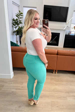 Bridgette High Rise Garment Dyed Slim Jeans in Aquamarine - STB Boutique