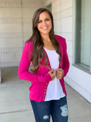 Magenta Pink Snap Front Cardigan (SM-3X)
