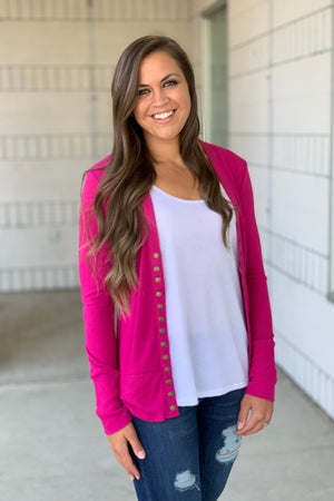 Magenta Pink Snap Front Cardigan (SM-3X)