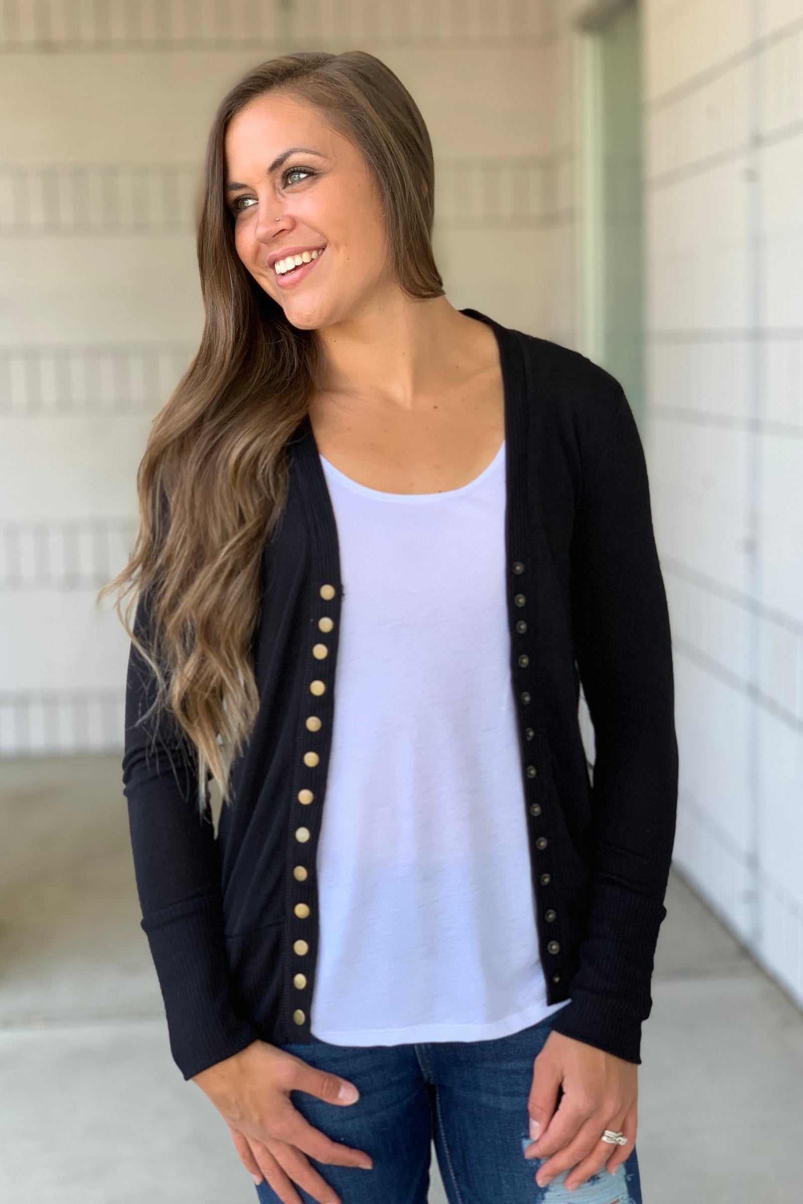 Black Snap Front Cardigan (SM-3X)