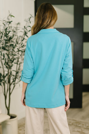 I'm Really That Gal Open Front Blazer in Aqua (SM-3X) - STB Boutique