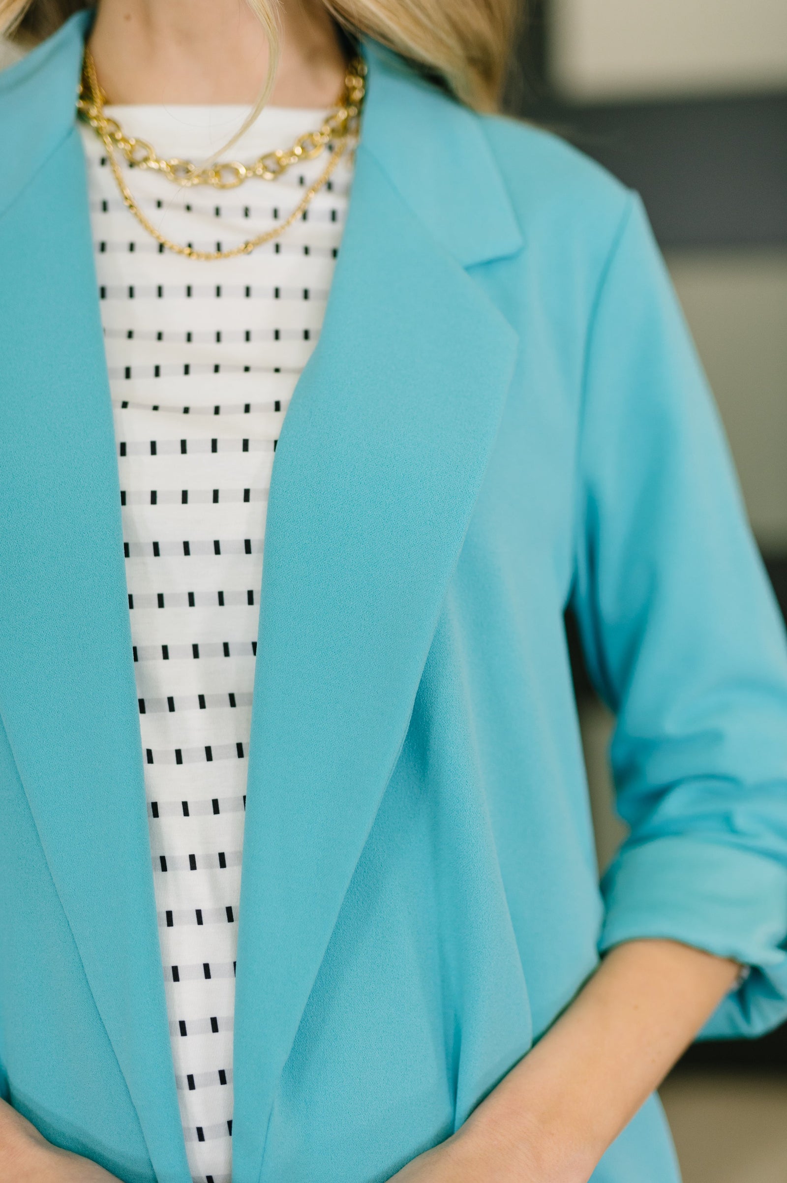 I'm Really That Gal Open Front Blazer in Aqua (SM-3X) - STB Boutique