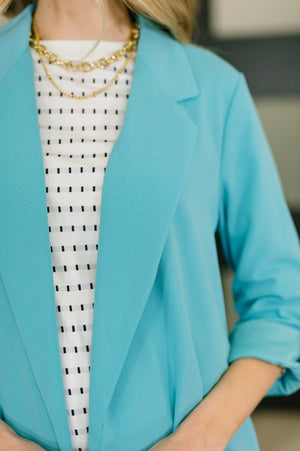 I'm Really That Gal Open Front Blazer in Aqua (SM-3X) - STB Boutique