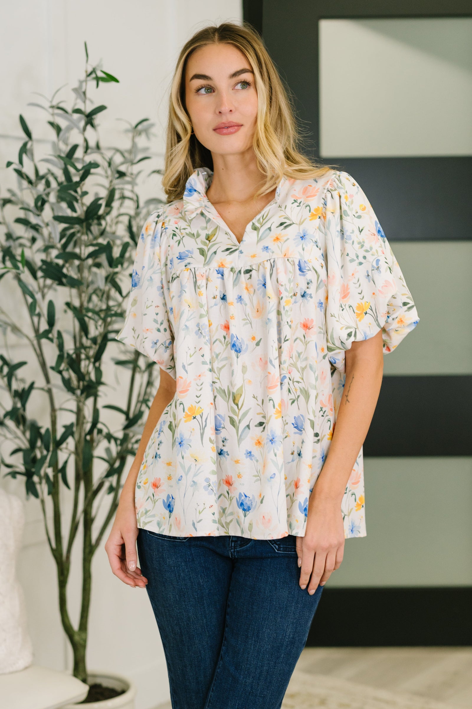 In All This Time Notch Neck Floral Blouse (SM-3X)