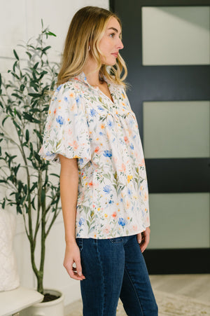 In All This Time Notch Neck Floral Blouse (SM-3X)