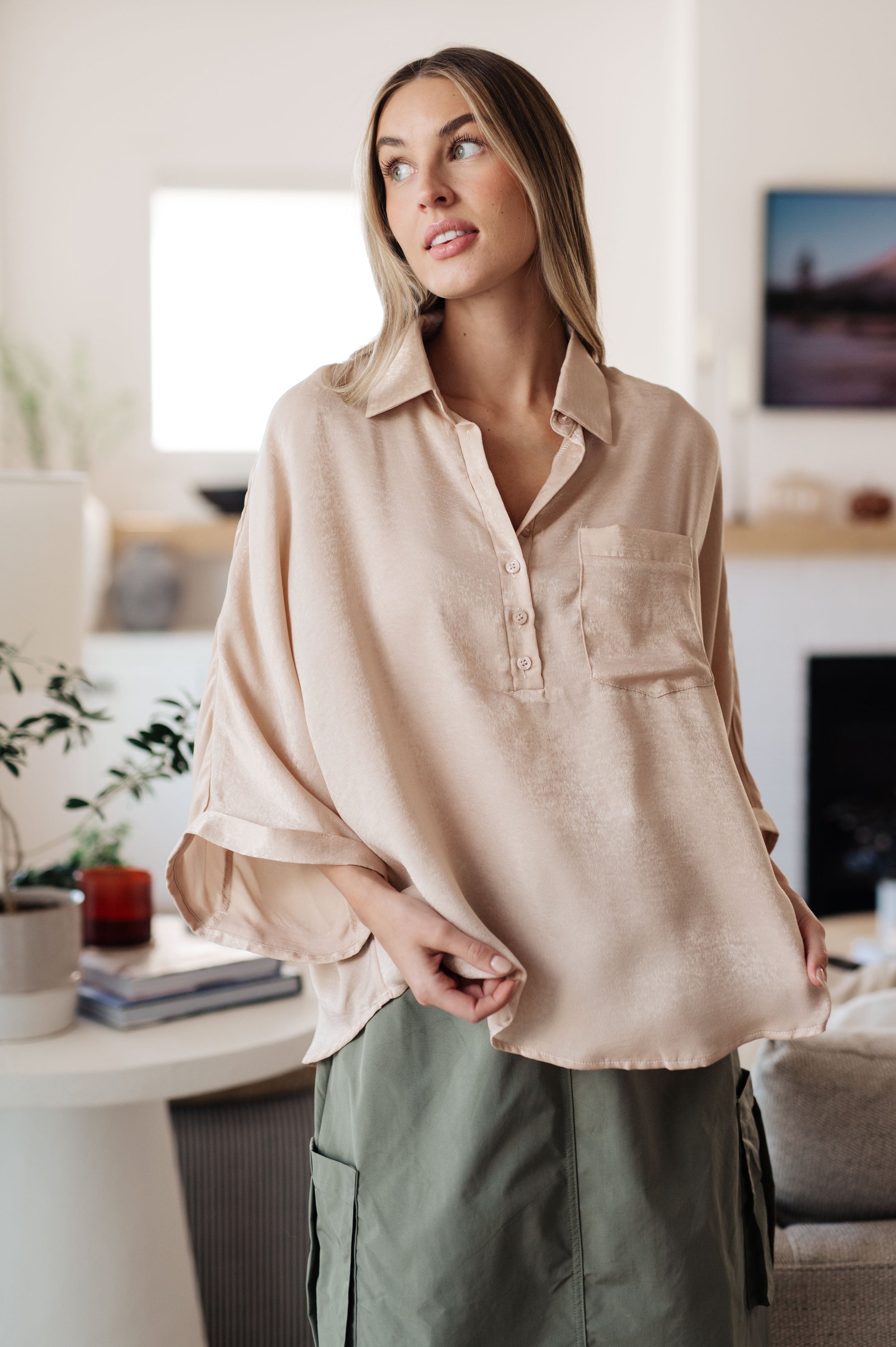 In Your Thoughts Oversized Dolman Sleeve Top in Champagne (SM-3X)