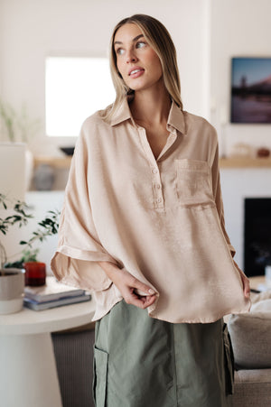 In Your Thoughts Oversized Dolman Sleeve Top in Champagne (SM-3X)