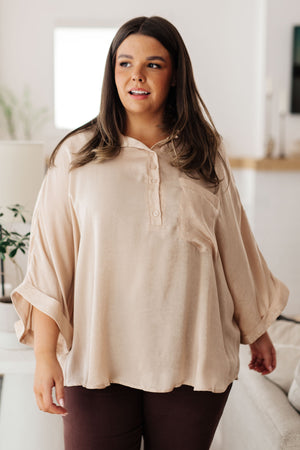 In Your Thoughts Oversized Dolman Sleeve Top in Champagne (SM-3X)