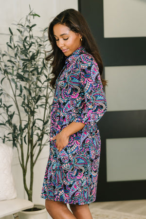 Inspire Collared Dress in Black and Cool Paisley - STB Boutique
