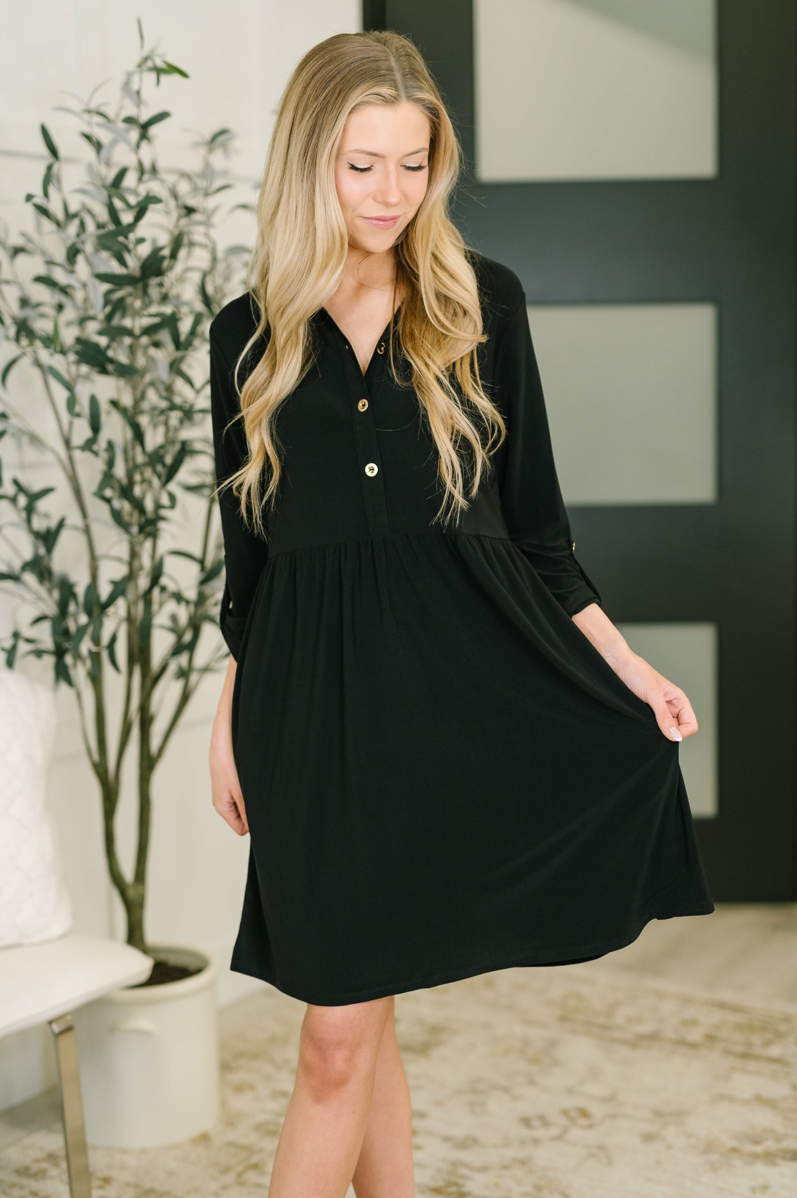 Inspire Collared Neck Dress in Black (SM-3X) - STB Boutique