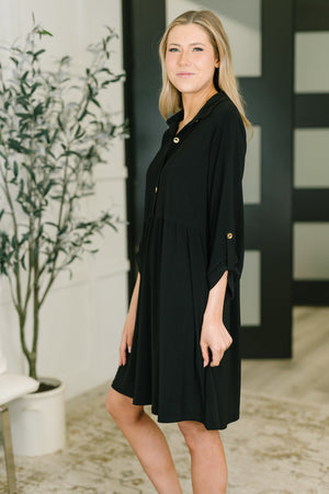 Inspire Collared Neck Dress in Black (SM-3X) - STB Boutique
