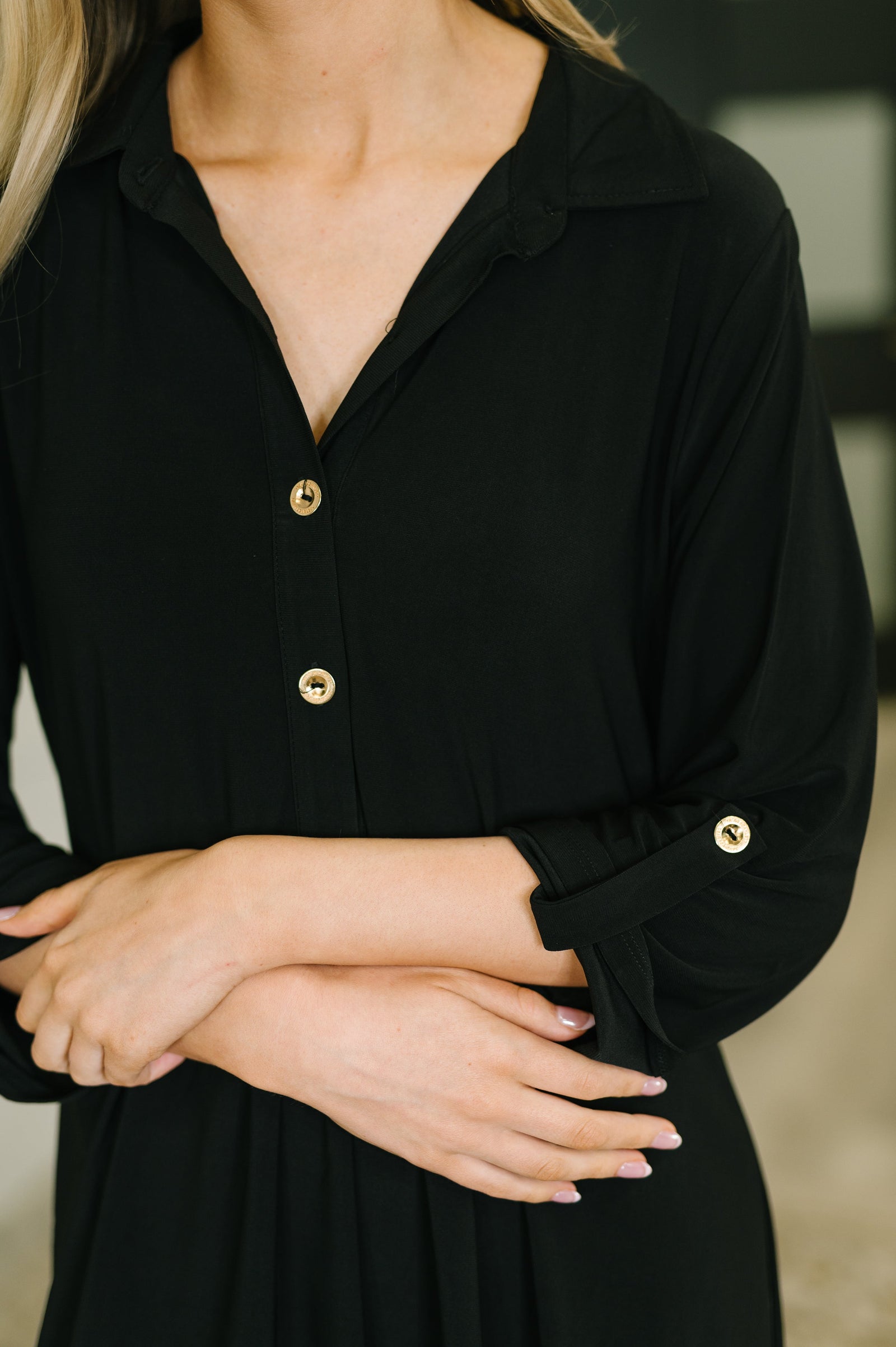 Inspire Collared Neck Dress in Black (SM-3X) - STB Boutique