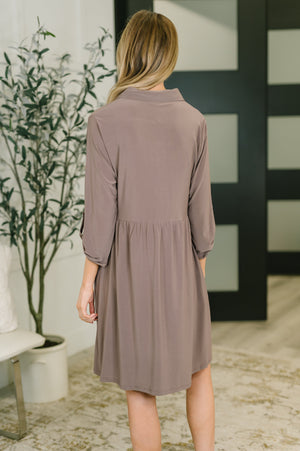 Inspire Collared Neck Dress in Mocha (SM-3X) - STB Boutique