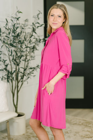 Inspire Collared Neck Dress in Runway Pink (SM-3X) - STB Boutique