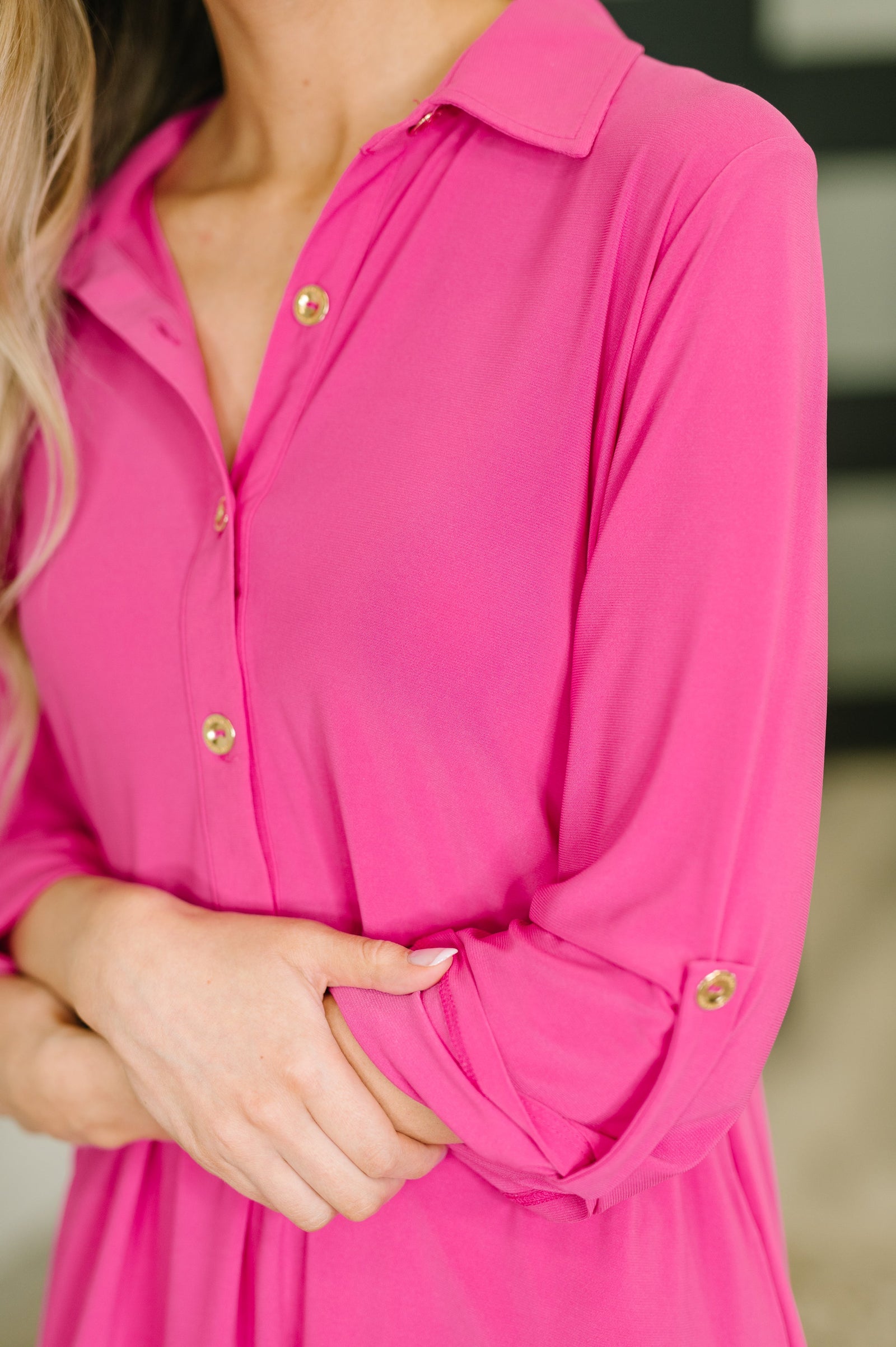 Inspire Collared Neck Dress in Runway Pink (SM-3X) - STB Boutique