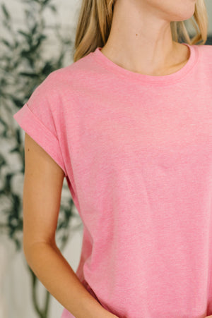 It Starts Here Basic Rolled Sleeve Tee in H Fuchsia (SM-3X)