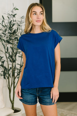 It Starts Here Basic Rolled Sleeve Tee in Lt Navy (SM-3X)