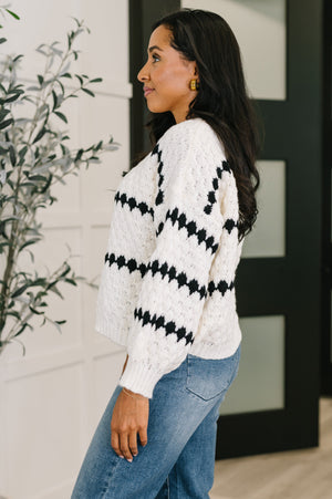 Ivy Lane Textured Sweater in White and Black (SM-3X)