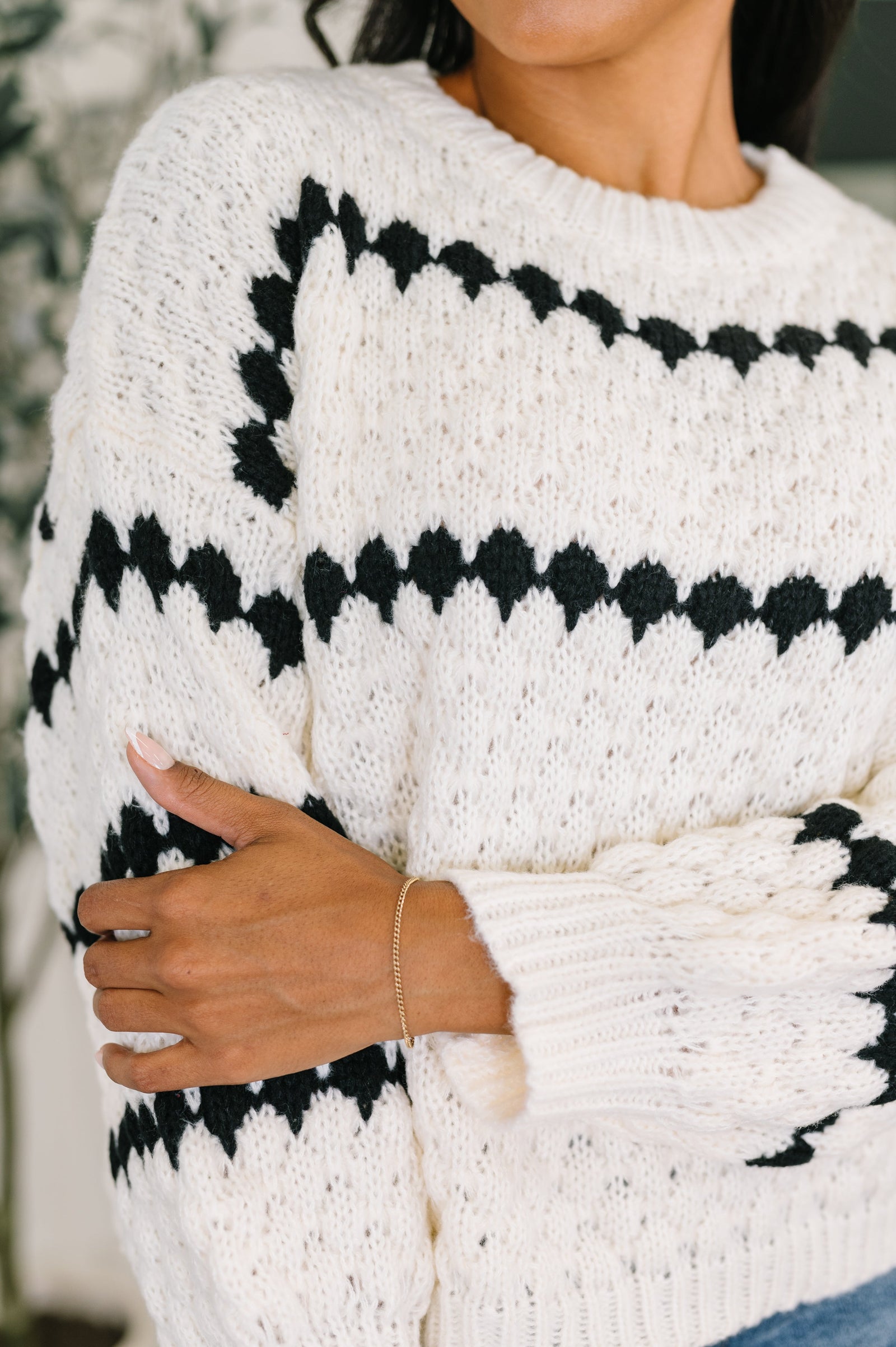 Ivy Lane Textured Sweater in White and Black (SM-3X)