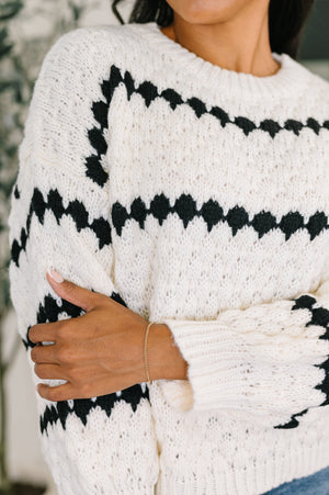 Ivy Lane Textured Sweater in White and Black (SM-3X)