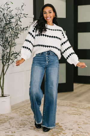 Ivy Lane Textured Sweater in White and Black (SM-3X)