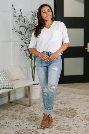 Judy Blue Aiden High Rise Patch Pocket Distressed Boyfriend Jeans (0-24)