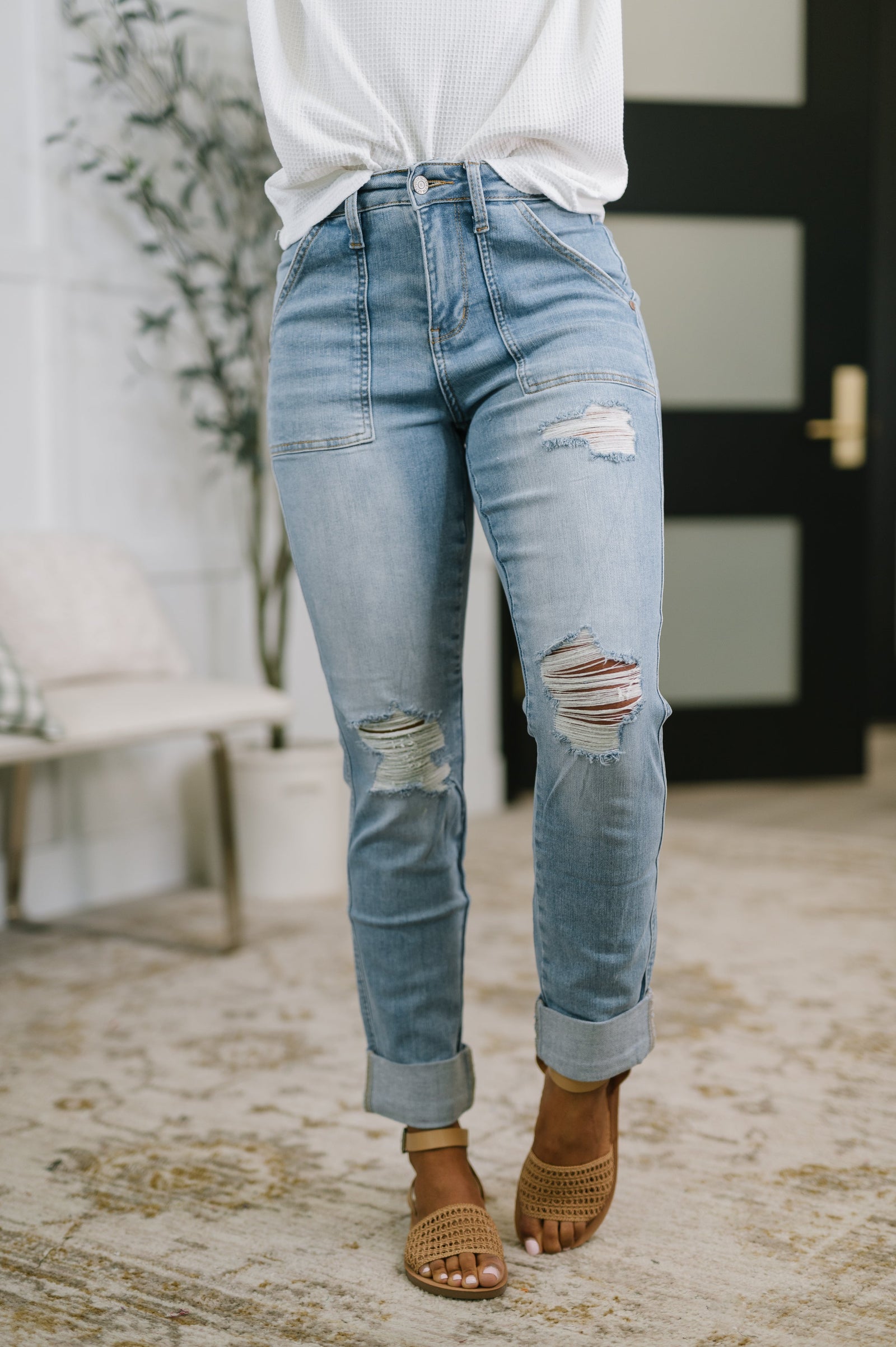 Judy Blue Aiden High Rise Patch Pocket Distressed Boyfriend Jeans (0-24)