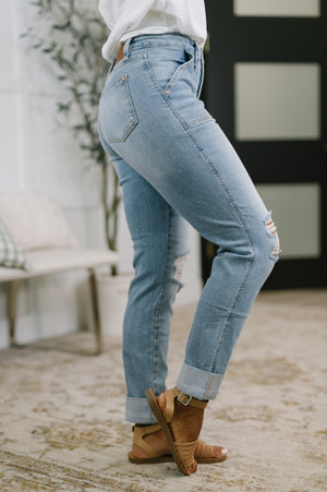 Judy Blue Aiden High Rise Patch Pocket Distressed Boyfriend Jeans (0-24)