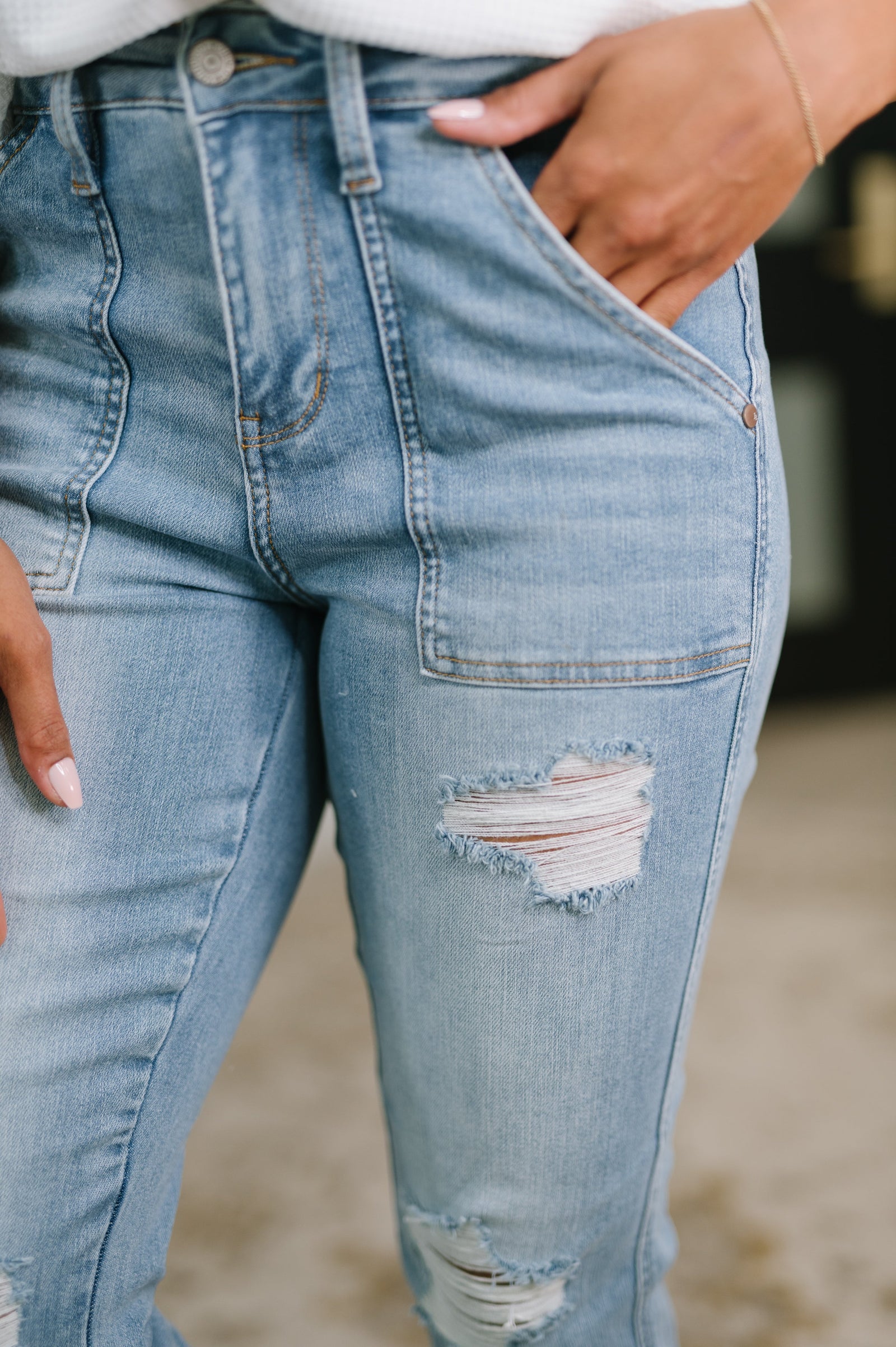 Judy Blue Aiden High Rise Patch Pocket Distressed Boyfriend Jeans (0-24)