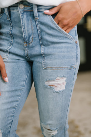 Judy Blue Aiden High Rise Patch Pocket Distressed Boyfriend Jeans (0-24)