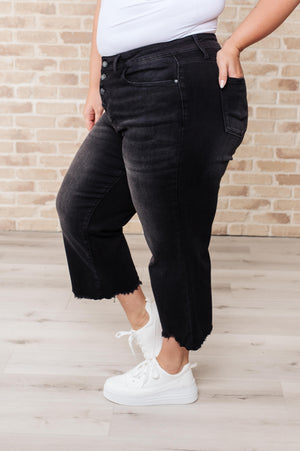Ryan High Rise Button Fly Wide Leg Crop Jeans - STB Boutique