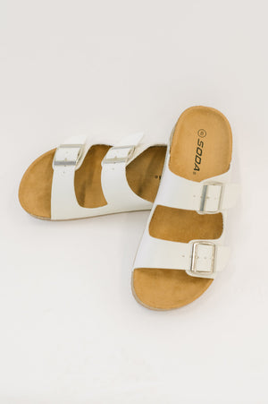 Jete Double Buckle Slides in White (5.5-10) - STB Boutique