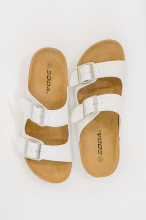 Jete Double Buckle Slides in White (5.5-10) - STB Boutique
