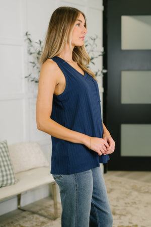 Just Give In Ribbed Knit Tank in Navy (SM-3X)
