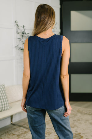 Just Give In Ribbed Knit Tank in Navy (SM-3X)