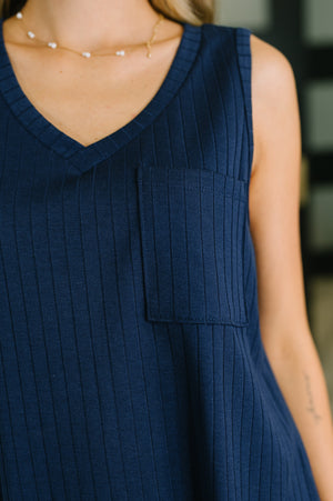 Just Give In Ribbed Knit Tank in Navy (SM-3X)