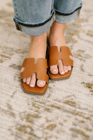 Knit Square Toe Slide on Sandal in Cognac (5.5-10) - STB Boutique