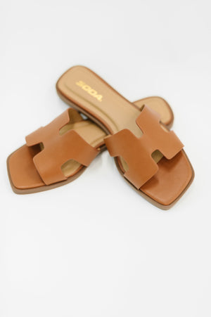 Knit Square Toe Slide on Sandal in Cognac (5.5-10) - STB Boutique