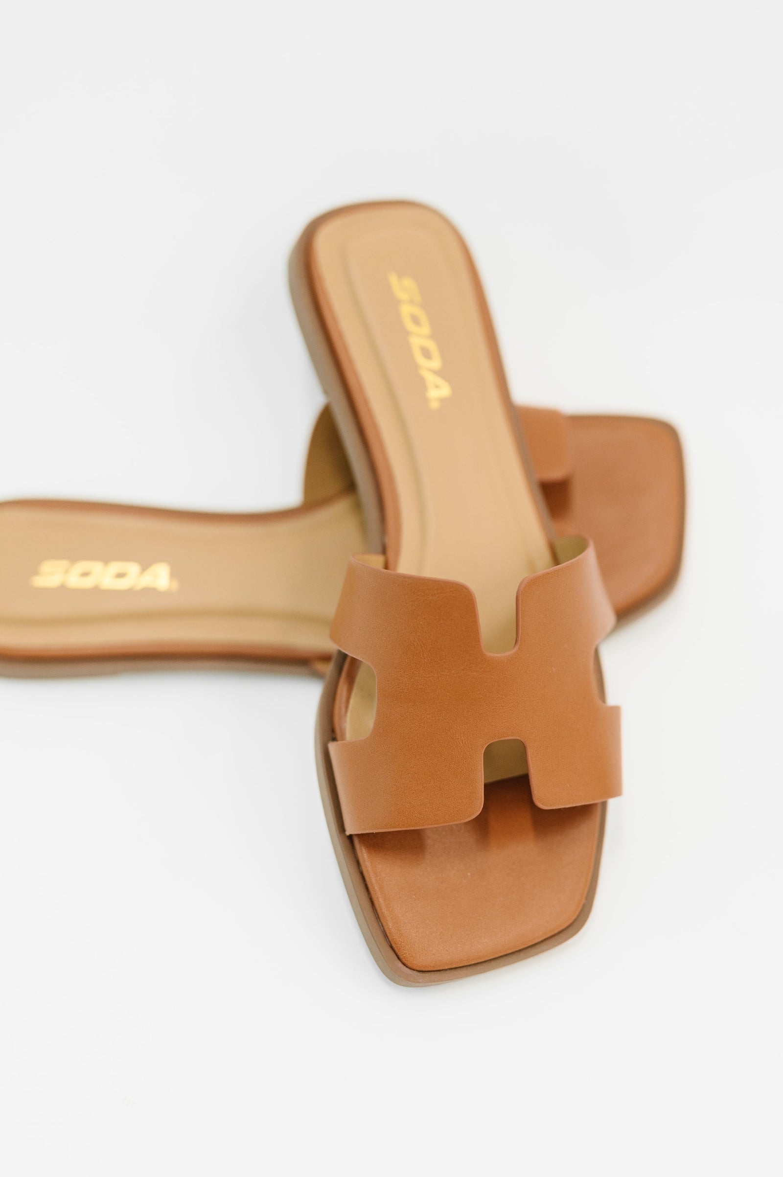 Knit Square Toe Slide on Sandal in Cognac (5.5-10) - STB Boutique