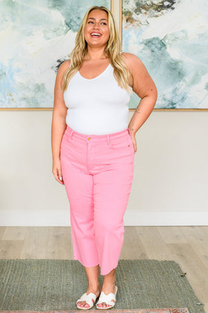 Lisa High Rise Control Top Wide Leg Crop Jeans in Pink - STB Boutique