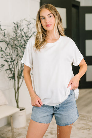 Leave It to Me Waffle Knit Relaxed Tee in Ivory (SM-3X)