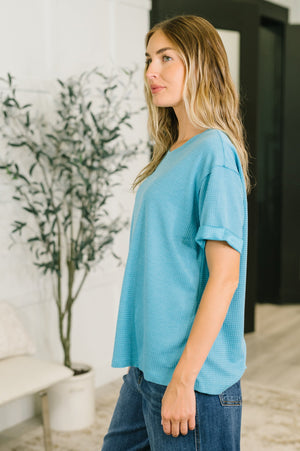 Leave It to Me Waffle Knit Relaxed Tee in Teal (SM-3X)